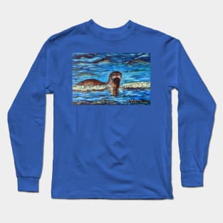 Otter in the Waves Painting Long Sleeve T-Shirt